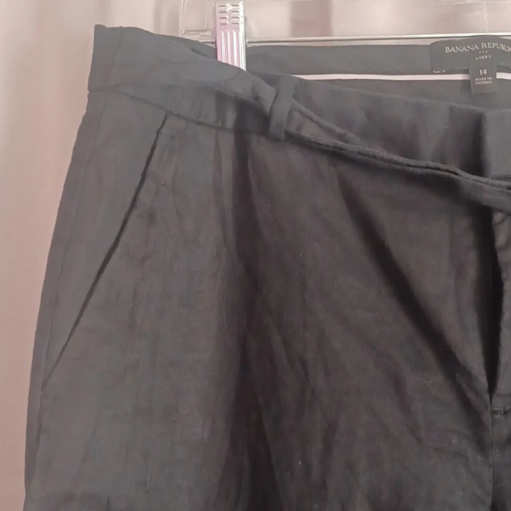 Banana Republic Avery Tie Waist Linen Blend Pants Mid Rise Tailored Ankle Black